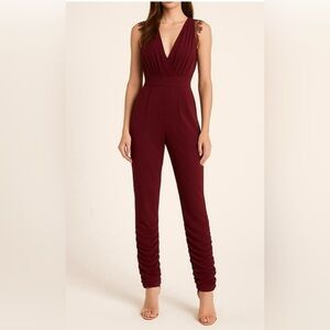 Altar'd State Burgundy Sleeveless Surplice Jumpsuit